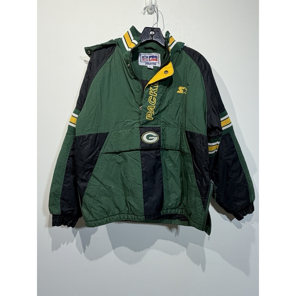 Vintage Green Bay Packers Pullover Puffer Mens L Kangaroo Pouch Starter Pro Line